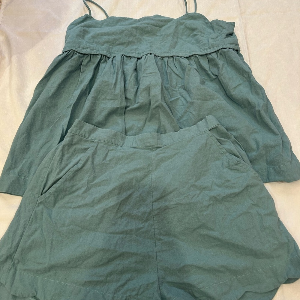 Teal Scalloped Top and Shorts Set